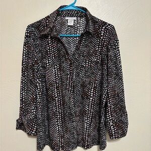 Rebecca Malone XL Black Pink Abstract Print Button Down Blouse Stretch